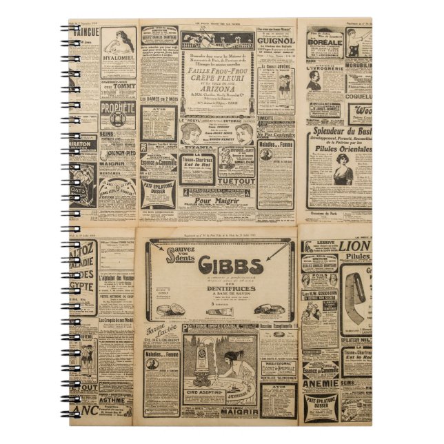 Cuaderno Periódico antiguo: antecedentes de papel vintage. (Frente)