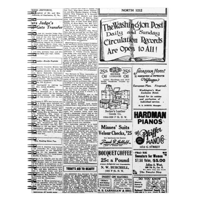 Cuaderno Periódico negro y blanco viejo, anuncio retro del (Frente)