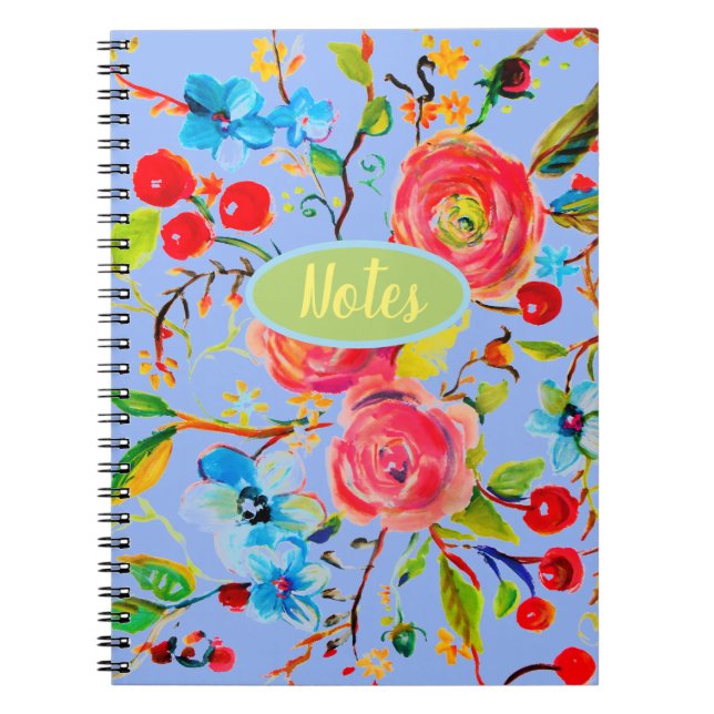 Cuaderno Periwinkle de flor de Rosa y cerezo (Frente)