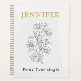 Cuaderno perla blanca con línea dorada – Elegante