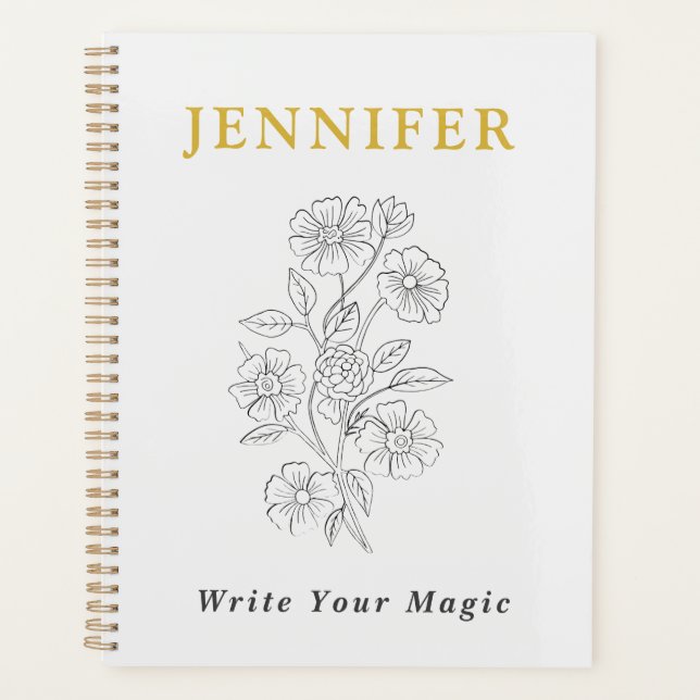 Cuaderno perla blanca con línea dorada – Elegante  (Anverso)