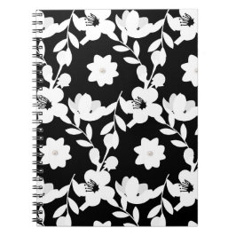 Cuaderno Perlas en flores blancas en negro