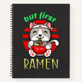 Cuaderno pero primero Ramen. un gato lindo comiendo Ramen