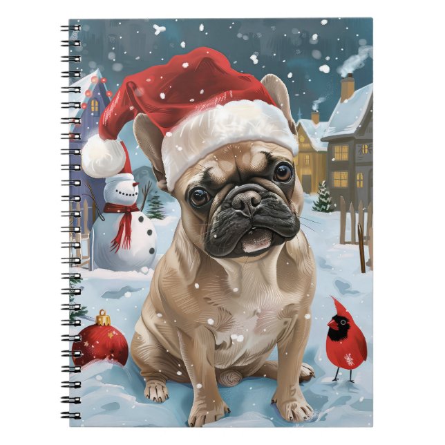 Cuaderno Perrito Bulldog Francés Navidad invierno alegría d (Frente)