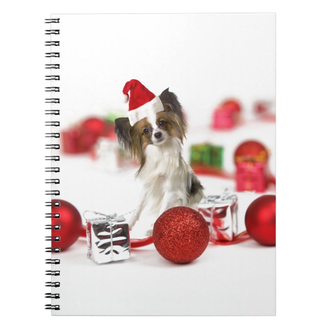 Cuaderno Perrito Papillon Lindo Sombrero de Santa de Navida (Frente)