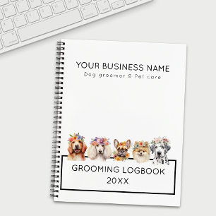 Cuaderno Perritos adorables con corona de flores, acuarela 