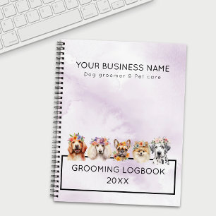 Cuaderno Perritos adorables con corona de flores, púrpura a