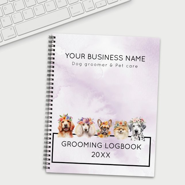 Cuaderno Perritos adorables con corona de flores, púrpura a (Subido por el creador)