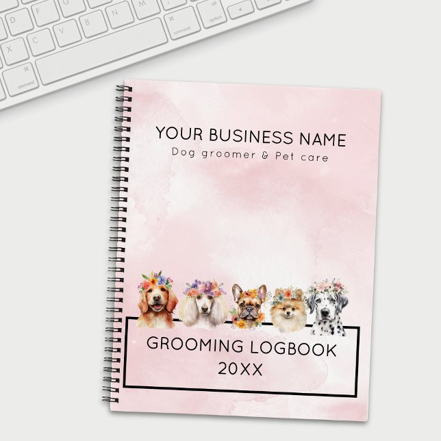 Cuaderno Perritos adorables con corona de flores, rosa acua (Subido por el creador)