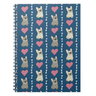 Cuaderno Perritos lindos, Frenchie, corazones y huesos