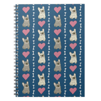 Cuaderno Perritos lindos, Frenchie, corazones y huesos