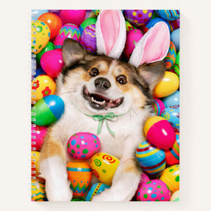 Cuaderno Perro acostado sobre huevos de Pascua