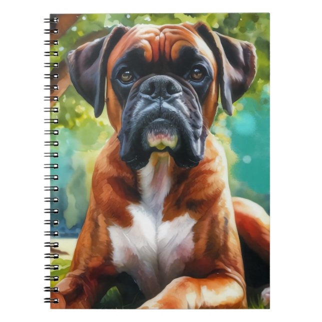 Cuaderno Perro acuarela de Boxer en el parque (Frente)