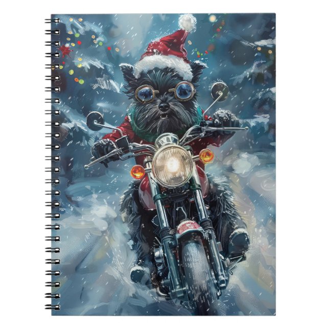 Cuaderno Perro Affenpinscher montando motocicleta en Navida (Frente)