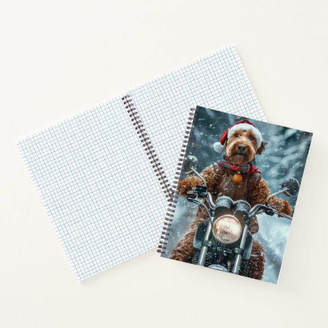 Cuaderno Perro Airedale montando motocicleta de Navidad (Interior)