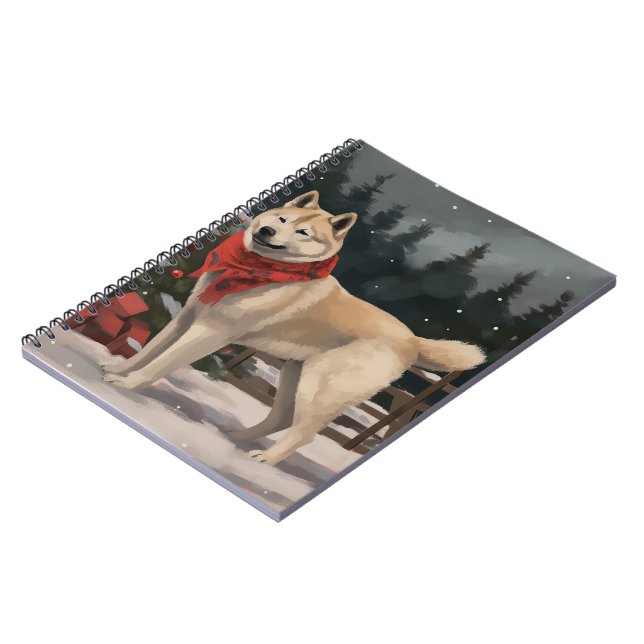 Cuaderno Perro Akita en Navidad con nieve (Lado Izquierdo)