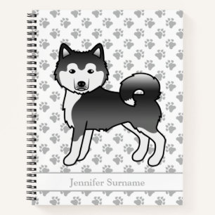 Cuaderno Perro Alaskan Malamute Blanco Y Negro & Texto Pers