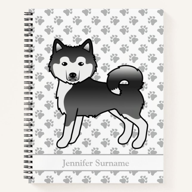 Cuaderno Perro Alaskan Malamute Blanco Y Negro & Texto Pers (Anverso)