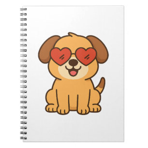Cuaderno Perro alegre con gafas de sol de corazón, diseño d