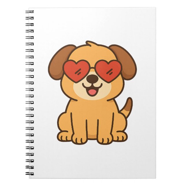Cuaderno Perro alegre con gafas de sol de corazón, diseño d (Frente)