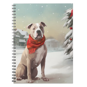 Cuaderno Perro American Staffordshire en Navidad con nieve