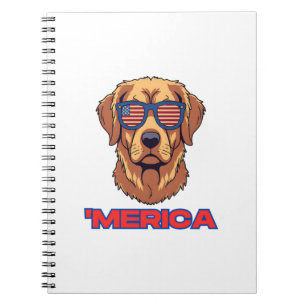 Cuaderno Perro Americano con Gafas de Sol de la Bandera de