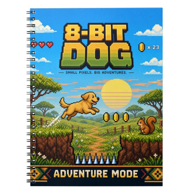 Cuaderno Perro, Arte de Pixel Retro de 8 Bits (Frente)