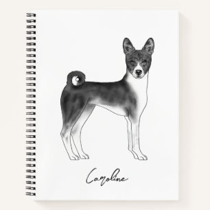 Cuaderno Perro Basenji en negro y blanco con nombre persona