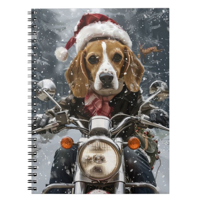 Cuaderno Perro Beagle Montando Motocicleta Navidad (Frente)