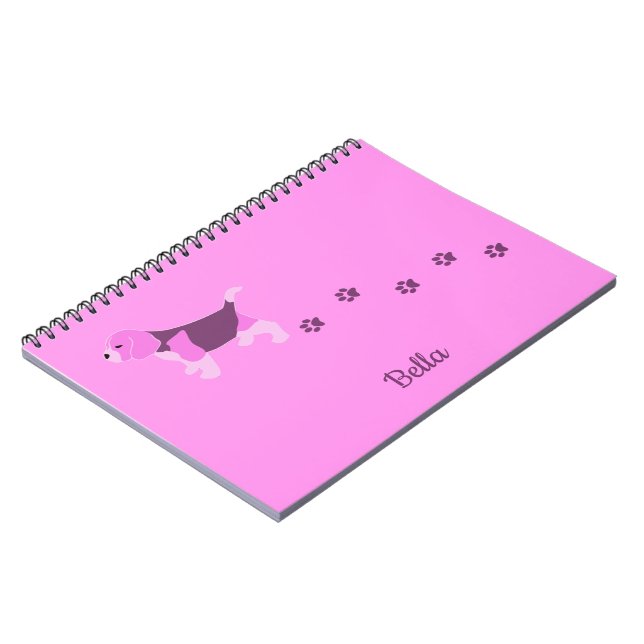 Cuaderno Perro beagle rosa arte con pinturas con nombre per (Lado Izquierdo)