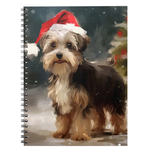 Cuaderno Perro Biewer Terrier en Navidad con nieve (Frente)