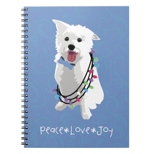 Cuaderno Perro blanco fluffy - Paz Alegría Amor - Vacacione (Frente)