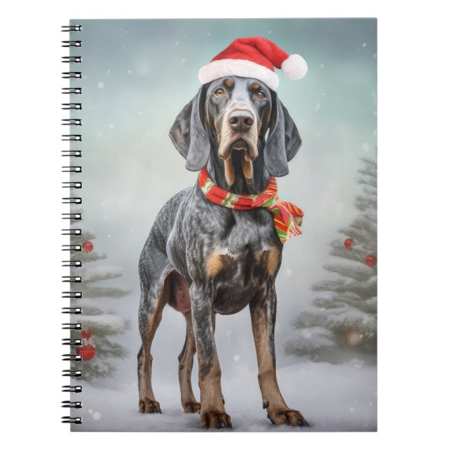 Cuaderno Perro Bluetick Coonhound en Navidad con nieve (Frente)