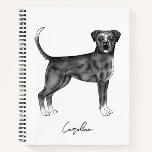 Cuaderno Perro Boxer Alemán en Blanco y Negro & Texto Perso