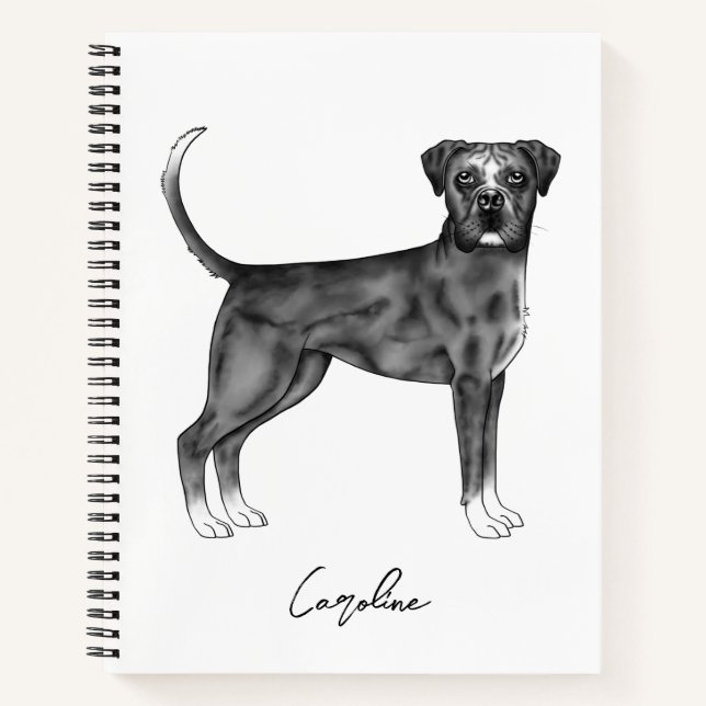 Cuaderno Perro Boxer Alemán en Blanco y Negro & Texto Perso (Anverso)