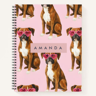 Cuaderno Perro Boxer Personalizado con Gafas de Corazón Ros