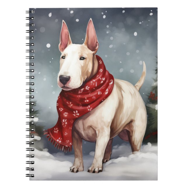 Cuaderno Perro Bull Terrier en la nieve de Navidad (Frente)