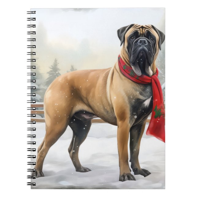 Cuaderno Perro Bullmastiff en Navidad con nieve (Frente)