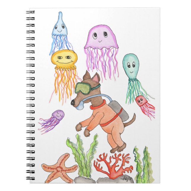 Cuaderno Perro Buzo de Mar Profundo con Medusas (Frente)