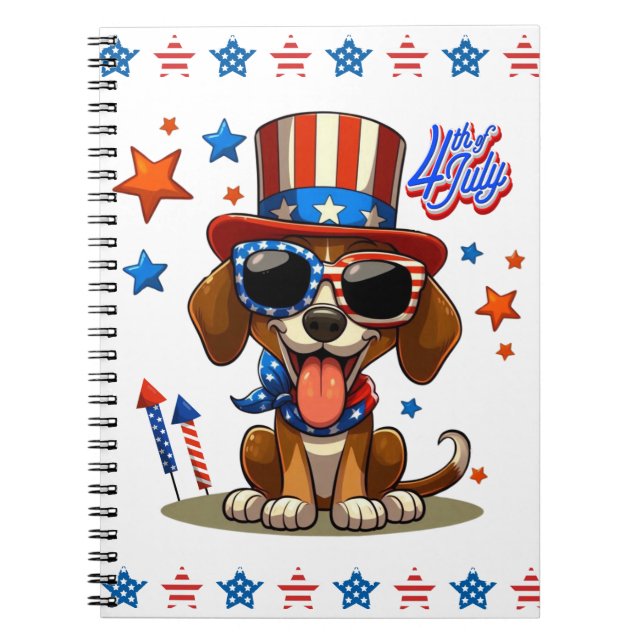 Cuaderno Perro/cachorro lindo, patriótico, 4 de julio (Frente)