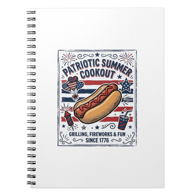 Cuaderno Perro Caliente Patriótico Vintage Cookout (Frente)