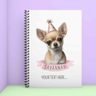 Cuaderno Perro chihuahua con nombre rosado para nota de esc