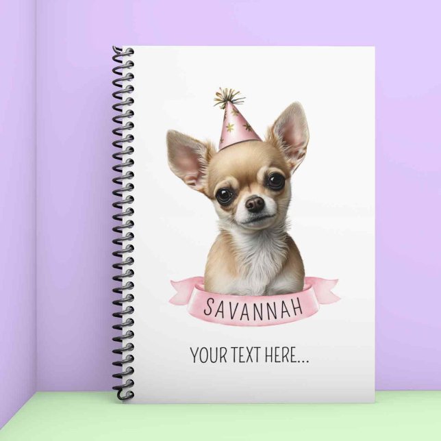 Cuaderno Perro chihuahua con nombre rosado para nota de esc (Subido por el creador)