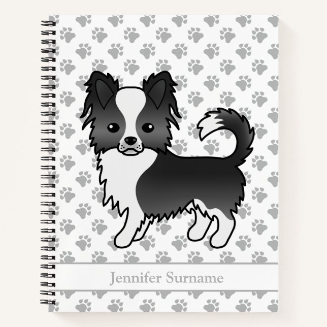 Cuaderno Perro Chihuahua de Abrigo Largo Blanco y Negro & T (Anverso)