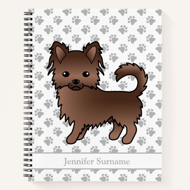 Cuaderno Perro Chihuahua de Abrigo Largo de Chocolate y Tex (Anverso)