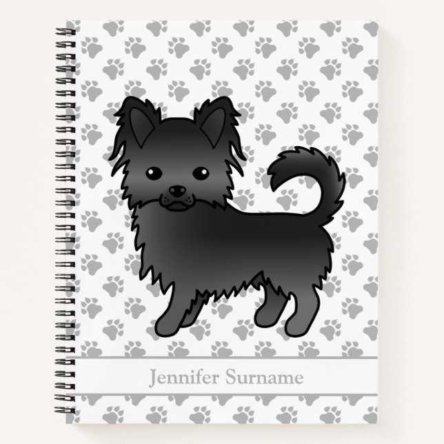 Cuaderno Perro Chihuahua de Abrigo Largo Negro & Texto Pers (Anverso)