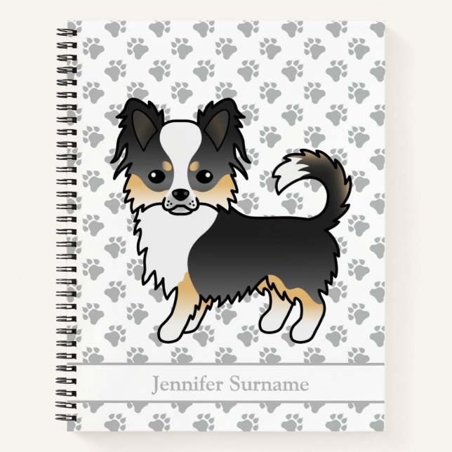 Cuaderno Perro Chihuahua de Abrigo Largo Tricolor Negro & T (Anverso)