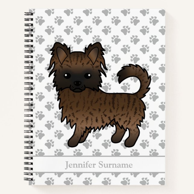 Cuaderno Perro Chihuahua de Pelaje Largo Atigrado & Texto P (Anverso)