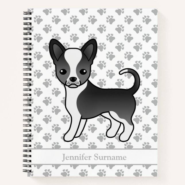Cuaderno Perro Chihuahua de Pelo Liso Blanco y Negro & Text (Anverso)