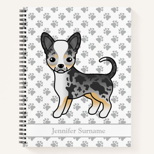Cuaderno Perro Chihuahua de Pelo Liso Blue Merle & Texto Pe (Anverso)